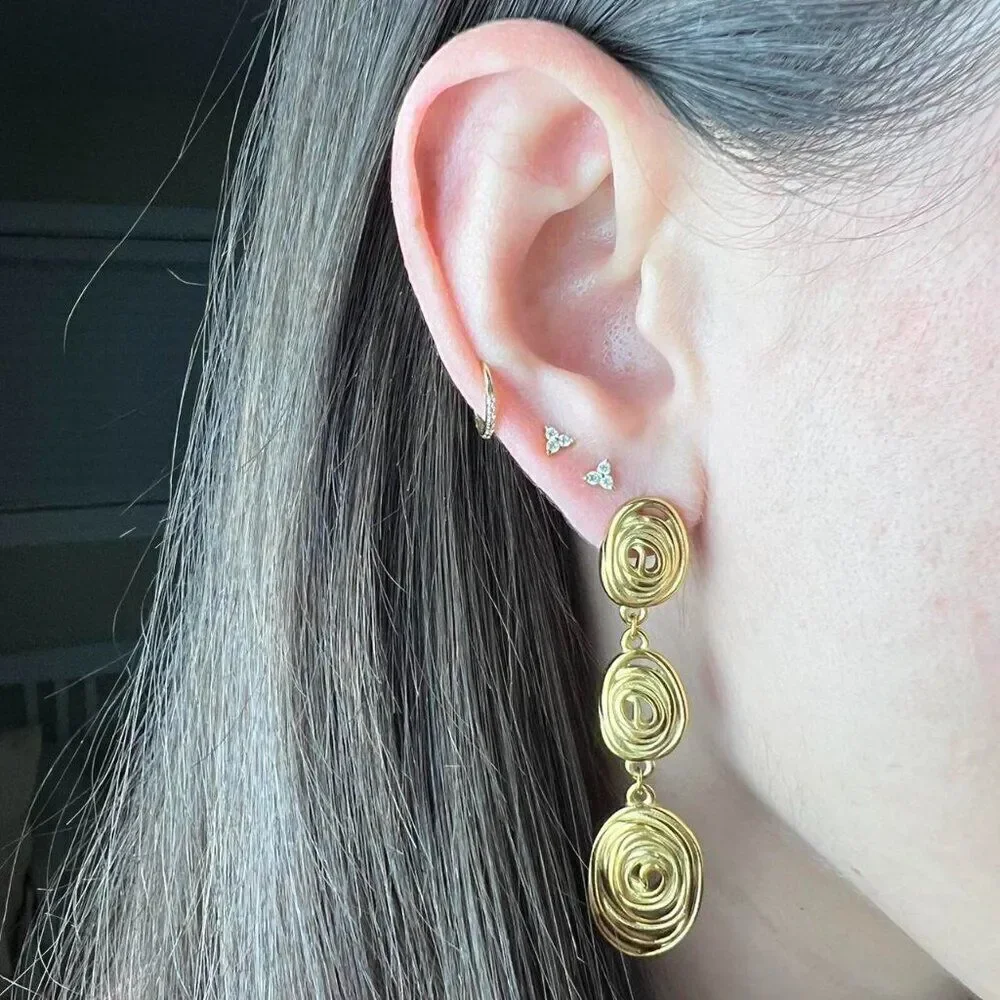 New! “Aspacia” Fingerprint Swirl Gold Drop Earrings